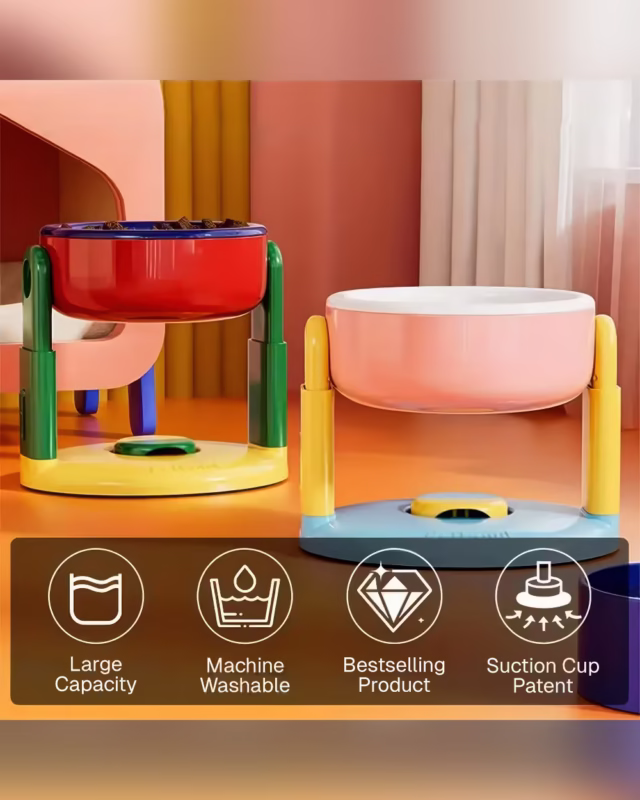 Two RiseUp™ Elevated Dog Bowls with benefits info