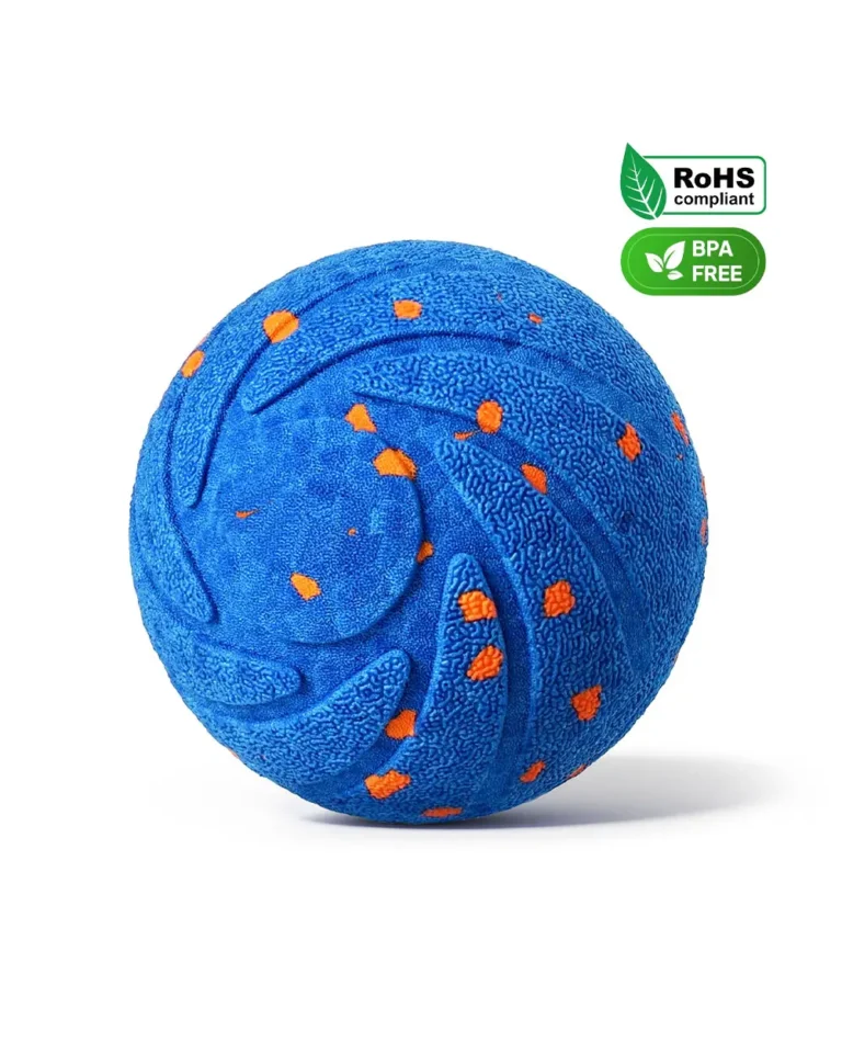 BatpigBall Smart Motion Frenchie Toy in blue — self-rolling motion-activated ball with durable E-TPU shell, RoHS compliant and BPA-free for French Bulldog enrichment.