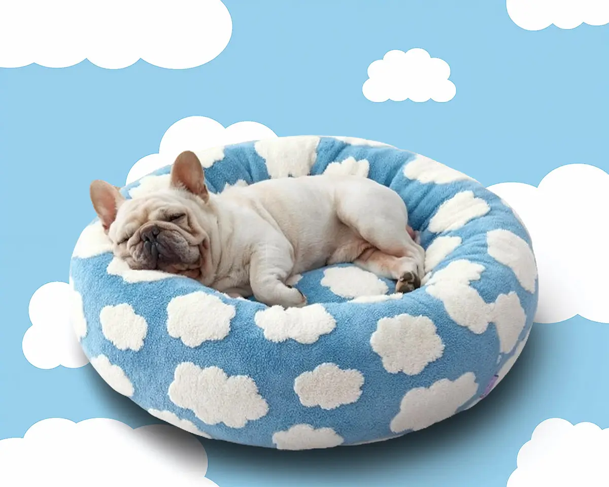 Fluffy Clouds Round Frenchie Bed — best French Bulldog bed for anxiety and joint support