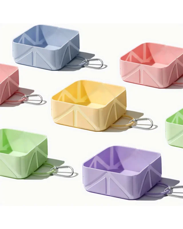 Voyage Collapsible Dog Bowl forming pattern and showing colors
